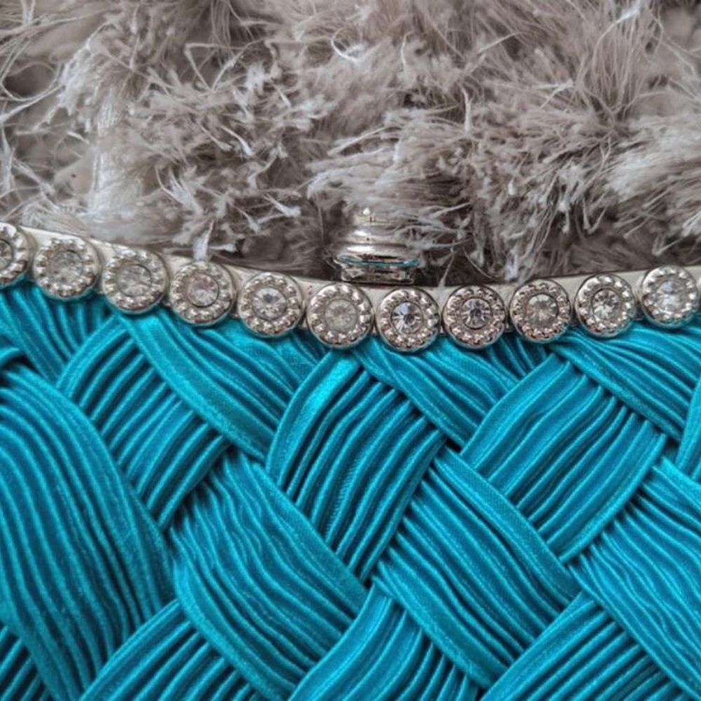 Turquoise & Silver Satin Clutch Crossbody Bag - Picture 8 of 10